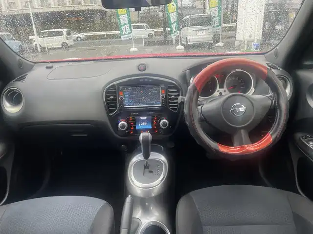 日産 ジューク 16GT タイプV 静岡県 2013(平25)年 10.8万km パッションレッド 純正メモリナビ/・Bluetooth/フルセグ/SD/AUX/CD/DVD/バックカメラ/前方向ドライブレコーダー/フォグライト/オートライト/ETC/純正フロアマット/純正１７インチAW/取扱説明書フルセグテレビ