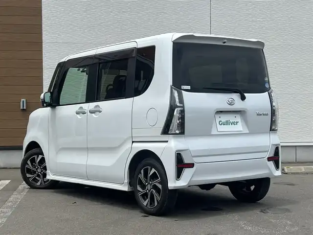 ダイハツ タント カスタム X 秋田県 2019(令1)年 4.7万km シャイニングホワイトパール ４WD/LEDヘッドライト/純正ナビ/衝突軽減システム/フルセグ/全方位カメラ/両側パワスラ/純正アルミ/純正エアロパーツ/前席シートヒーター/アイドリングストップ/コーナーセンサー/プッシュスタート/純正フロアマット/純正ドアバイザー/ETC/社外エンジンスターター/ドライブレコーダー/ステアリングスイッチ/オートライト/オートエアコン/パワーステアリング/パワーウィンドウ/横滑り防止/盗難防止装置/レベライザー/電動格納ウィンカーミラー/保証書/取扱説明書/記録簿