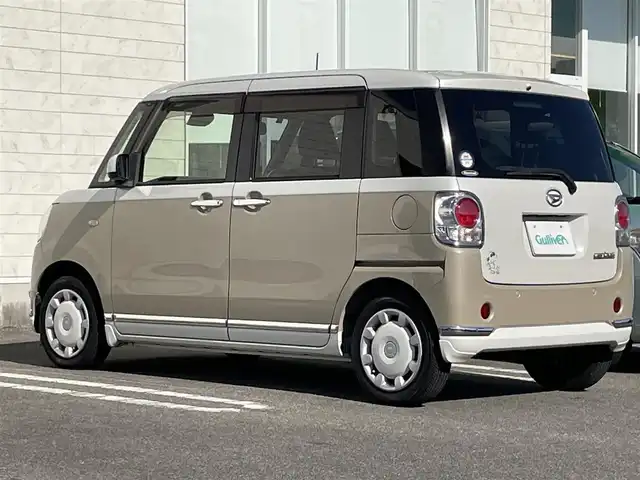 ダイハツ ムーヴ キャンバス X メイクアップ SA Ⅱ 宮崎県 2016(平28)年 4.2万km パールホワイトⅢ/ナチュラルベージュマイカメタリック 2トーン 純正ナビ/（DVD、CD再生機能付き）/アイドリングストップ/パワースタアリング/パワーウィンドウ/エアバックW/プッシュスタート/ドライブレコーダー/純正フロアマット/純正LEDヘッドライト/純正アルミホイール/オートライト機能/横滑り防止装置/衝突被害軽減システム/盗難防止装置/スマートキー/両側スライドドア/電格ミラー/ABS/AAC