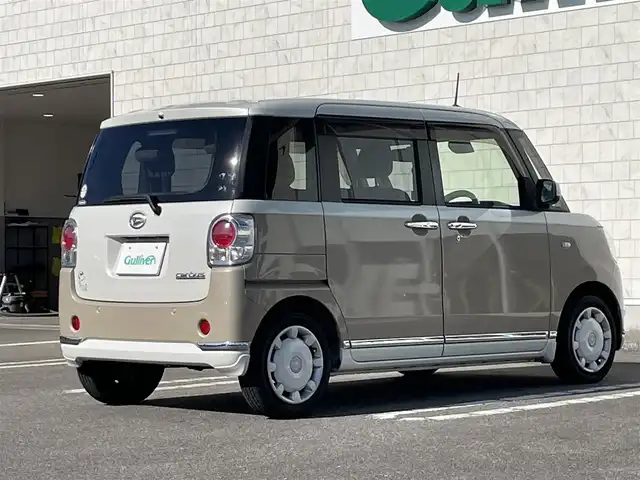 ダイハツ ムーヴ キャンバス X メイクアップ SA Ⅱ 宮崎県 2016(平28)年 4.2万km パールホワイトⅢ/ナチュラルベージュマイカメタリック 2トーン 純正ナビ/（DVD、CD再生機能付き）/アイドリングストップ/パワースタアリング/パワーウィンドウ/エアバックW/プッシュスタート/ドライブレコーダー/純正フロアマット/純正LEDヘッドライト/純正アルミホイール/オートライト機能/横滑り防止装置/衝突被害軽減システム/盗難防止装置/スマートキー/両側スライドドア/電格ミラー/ABS/AAC