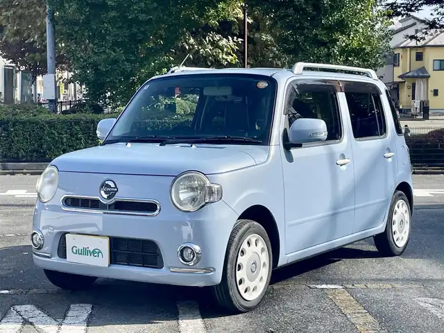 ダイハツ ミラ ココア プラスX スペシャルコーデ 神奈川県 2014(平26)年 2.7万km ミストブルーマイカメタリック 社外SDナビ/CD/DVD/Bluetooth/ワンセグ/革巻きステアリング/ブラウンスウェード調シート/ルーフレール/スマートキー/電動格納ウインカーミラー/SRSエアバッグ(運転席/助手席)