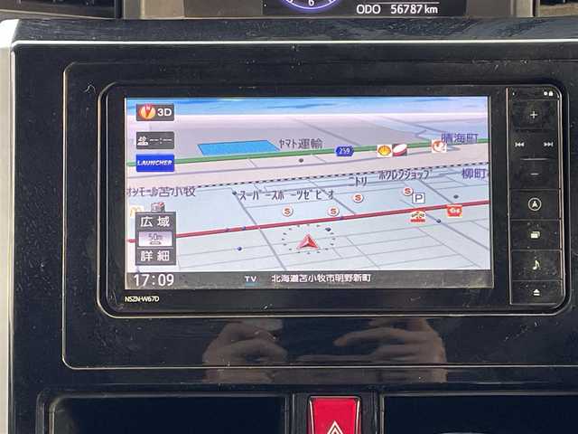 ダイハツ トール カスタムG 道央・札幌 2017(平29)年 5.7万km パールホワイトⅢ 登録時走行距離56785km/　4　W　D　/寒冷地仕様/純正SDナビ(CD/DVD/SD)/フルセグテレビ/アイドリングストップ/クルーズコントロール（追従走行なし）/ドアバイザー/プッシュスタート/両側パワースライドドア/ドライブレコーダー（前後）/横滑り防止装置/盗難防止装置/フォグランプ/フロントデアイサースイッチ/ステアリングスイッチ/革巻きステアリング/電動格納ミラー