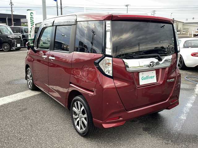 ダイハツ トール カスタムG ターボ SAⅢ 新潟県 2019(平31)年 6.5万km ファイアークォーツレッドM オプションSDナビ/（DTV/DVD/Bluetooth））/衝突軽減/コーナーセンサー/クルーズコントロール/バックカメラ/プッシュスタート/スマートキー/アイドリングストップ/ターボ/ETC/両側パワースライドドア/フロアマット/HIDヘッドライト/純正AW
