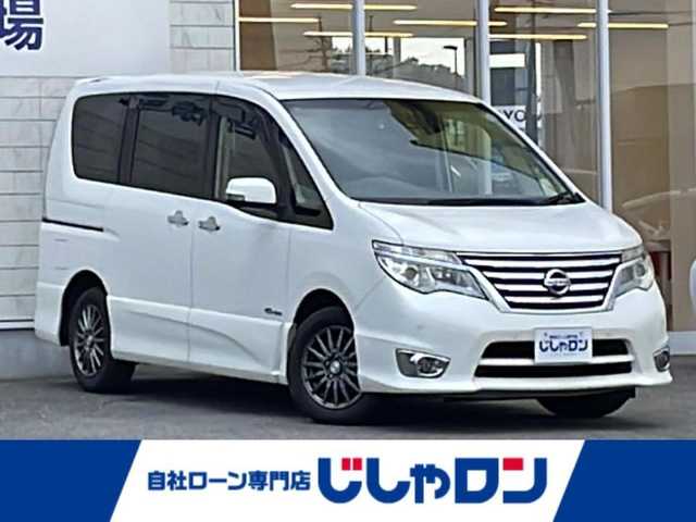 日産 セレナ HWS S HV Vセレ +Sefty 山口県 2015(平27)年 8万km ブリリアントホワイトパール (株)IDOMが運営する【じしゃロン宇部店】の自社ローン専用車両になります。こちらは現金またはオートローンご利用時の価格です。自社ローンご希望の方は別途その旨お申付け下さい。/純正ナビ(MM514D-L)　/全方位カメラ　/クルーズコントロール　/純正フロアマット　/社外アルミホイール　/横滑り防止装置　/レーンキープアシスト　/コーナーセンサー　/ＬＥＤヘッドライト　/衝突軽減システム　/ＥＴＣ