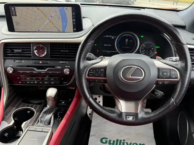 レクサス ＲＸ 450h Fスポーツ 香川県 2020(令2)年 5万km レッドマイカクリスタルシャイン 純正12.3型ナビ/　(Blu-ray/AppleCarPlay、AndroidAuto対応)/フルセグTV/パワーバックドア/パノラミックビューモニター/ビルトインETC2.0/ドライブレコーダー/レーダークルーズコントロール/クリアランスソナー/セーフティシステムプラス/・プリクラッシュセーフティ/・レーントレーシングアシスト/・オートマチックハイビーム/・ロードサインアシスト/・先行車発進告知機能/角型3眼LEDヘッドランプ/本革巻きステアリング/ステアリングヒーター/パドルシフト/フレアレッド革シート/前席スポーツシート/前席パワーシート/前席コンフォータブルエアシート/運転席ポジションメモリー/純正20インチアルミホイール/スマートエントリー/スタートシステム/禁煙車
