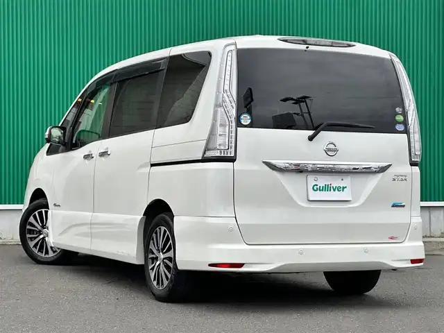 日産 セレナ HWS S HV Vセレ +SeftyⅡ 宮城県 2016(平28)年 8万km ブリリアントホワイトパール エマージェンシーブレーキ/車線逸脱警報/踏み間違い衝突防止アシスト/ふらつき警報/コーナーセンサー/アラウンドビューモニター/純正フリップダウンモニター/純正ナビ（MP315D-W）ナビSDカード無/・CD/DVD/・Bluetooth/・フルセグTV/両側パワースライドドア/革巻きステアリング/クルーズコントロール/LEDヘッドランプ/フォグランプ/オートライト/スマートキー＆プッシュスタート/電動格納ミラー/純正16インチAW/純正フロアマット/純正ドアバイザー/Wエアバッグ