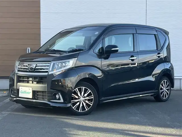 ダイハツ ムーヴ カスタム X ハイパー SA 秋田県 2014(平26)年 9.4万km ブラックマイカメタリック ４WD/スマートアシスト/誤発進抑制機能/LEDヘッドライト/社外メモリナビ（DVD/CD/BT/AM/FM）/フルセグ（走行中視聴可能）/バックカメラ/ダイハツ純正１４インチアルミ（夏タイヤ装着）/スマートキー/アイドリングストップ/プッシュスタート/ステアリングスイッチ/純正フロアマット/純正ドアバイザー/オートライト/オートエアコン/パワーステアリング/パワーウィンドウ/横滑り防止/盗難防止装置/寒冷地仕様/電動格納ウィンカーミラー/保証書/取扱説明書/記録簿/スペアキー×１