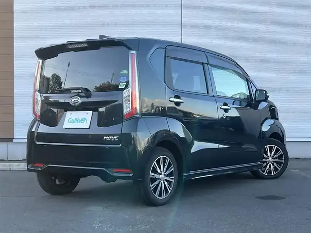 ダイハツ ムーヴ カスタム X ハイパー SA 秋田県 2014(平26)年 9.4万km ブラックマイカメタリック ４WD/スマートアシスト/誤発進抑制機能/LEDヘッドライト/社外メモリナビ（DVD/CD/BT/AM/FM）/フルセグ（走行中視聴可能）/バックカメラ/ダイハツ純正１４インチアルミ（夏タイヤ装着）/スマートキー/アイドリングストップ/プッシュスタート/ステアリングスイッチ/純正フロアマット/純正ドアバイザー/オートライト/オートエアコン/パワーステアリング/パワーウィンドウ/横滑り防止/盗難防止装置/寒冷地仕様/電動格納ウィンカーミラー/保証書/取扱説明書/記録簿/スペアキー×１