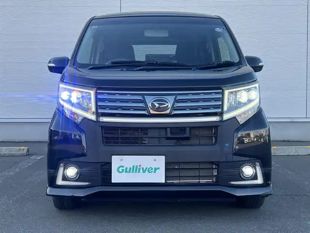 ダイハツ ムーヴ カスタム X ハイパー SA 秋田県 2014(平26)年 9.4万km ブラックマイカメタリック ４WD/スマートアシスト/誤発進抑制機能/LEDヘッドライト/社外メモリナビ（DVD/CD/BT/AM/FM）/フルセグ（走行中視聴可能）/バックカメラ/ダイハツ純正１４インチアルミ（夏タイヤ装着）/スマートキー/アイドリングストップ/プッシュスタート/ステアリングスイッチ/純正フロアマット/純正ドアバイザー/オートライト/オートエアコン/パワーステアリング/パワーウィンドウ/横滑り防止/盗難防止装置/寒冷地仕様/電動格納ウィンカーミラー/保証書/取扱説明書/記録簿/スペアキー×１