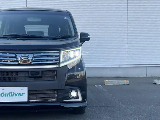 ダイハツ ムーヴ カスタム X ハイパー SA 秋田県 2014(平26)年 9.4万km ブラックマイカメタリック ４WD/スマートアシスト/誤発進抑制機能/LEDヘッドライト/社外メモリナビ（DVD/CD/BT/AM/FM）/フルセグ（走行中視聴可能）/バックカメラ/ダイハツ純正１４インチアルミ（夏タイヤ装着）/スマートキー/アイドリングストップ/プッシュスタート/ステアリングスイッチ/純正フロアマット/純正ドアバイザー/オートライト/オートエアコン/パワーステアリング/パワーウィンドウ/横滑り防止/盗難防止装置/寒冷地仕様/電動格納ウィンカーミラー/保証書/取扱説明書/記録簿/スペアキー×１