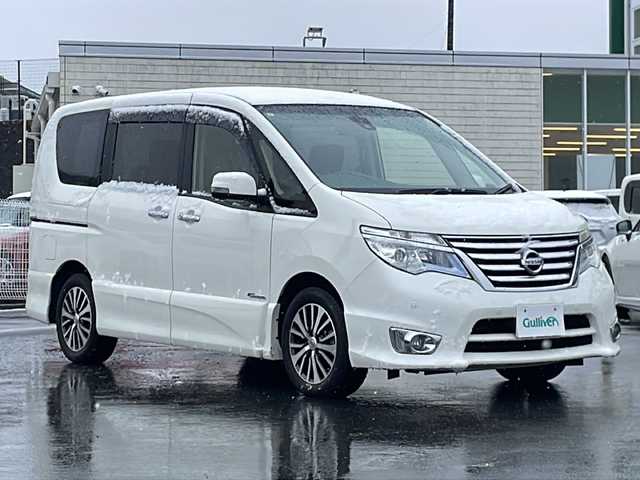 日産 セレナ HWS S HV Vエアロ+Sefty Aセーフ 山梨県 2015(平27)年 4.7万km ブリリアントホワイトパール 純正ナビ/地デジTV/純正CD/Bluetooth/バック/全方位カメラ/エマージェンシーブレーキ/両側パワースライド/レーンキープアシスト/クルーズコントロール/純正16インチAW/LEDヘッドライト/スマートキー/ETC