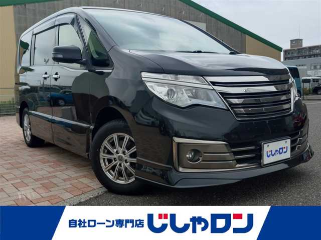 日産 セレナ ライダー ブラックライン 新潟県 2014(平26)年 9.6万km ダイヤモンドブラック (株)IDOMが運営する【じしゃロン新潟店】の自社ローン専用車両になります。/こちらは現金またはオートローンご利用時の価格です。自社ローンご希望の方は別途その旨お申付け下さい/4WD/純正SDナビ/FM/AM/CD/DVD視聴可能/フルセグTV視聴可能（走行中視聴可能）/Bluetooth/AUX接続可能/ETC/プッシュスタート/クルーズコントロール/両側パワースライドドア/前後ドライブレコーダー（品番：AMEX-A05）/エマージェンシーブレーキ/横滑り防止装置/フリップダウンモニター/電動格納ウィンカーミラー/フォグランプ/スマートキー/スペアキー×１