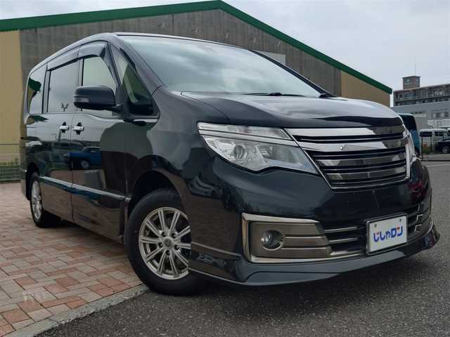 日産 セレナ ライダー ブラックライン 新潟県 2014(平26)年 9.6万km ダイヤモンドブラック (株)IDOMが運営する【じしゃロン新潟店】の自社ローン専用車両になります。/こちらは現金またはオートローンご利用時の価格です。自社ローンご希望の方は別途その旨お申付け下さい/4WD/純正SDナビ/FM/AM/CD/DVD視聴可能/フルセグTV視聴可能（走行中視聴可能）/Bluetooth/AUX接続可能/ETC/プッシュスタート/クルーズコントロール/両側パワースライドドア/前後ドライブレコーダー（品番：AMEX-A05）/エマージェンシーブレーキ/横滑り防止装置/フリップダウンモニター/電動格納ウィンカーミラー/フォグランプ/スマートキー/スペアキー×１