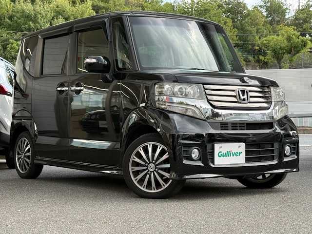 ホンダ Ｎ ＢＯＸ カスタム G ターボSSパッケージ 大阪府 2014(平26)年 11.5万km スマートブラック /ワンオーナー/ターボ//エンジンスタートボタン//純正ディーラーSDナビ/VXM-155VFi//Bluetooth/CD/DVD/iPod/AUX//バックカメラ/フルセグテレビ//クルーズコントロール//両側パワースライドドア//ETC//純正15インチアルミホイール//ドアバイザー//純正フロアマット//プラズマクラスター