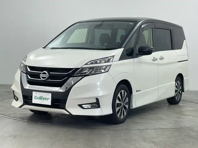 日産 セレナ ハイウェイスター 群馬県 2017(平29)年 7.4万km ブリリアントホワイトパール 2トーン 純正９型ナビ　純正１１型後席モニター　バックカメラ　衝突被害軽減ブレーキ　車線逸脱警報　両側パワースライドドア　クルーズコントロール　オートライト　純正アルミホイール１６インチ　ＥＴＣ　禁煙車