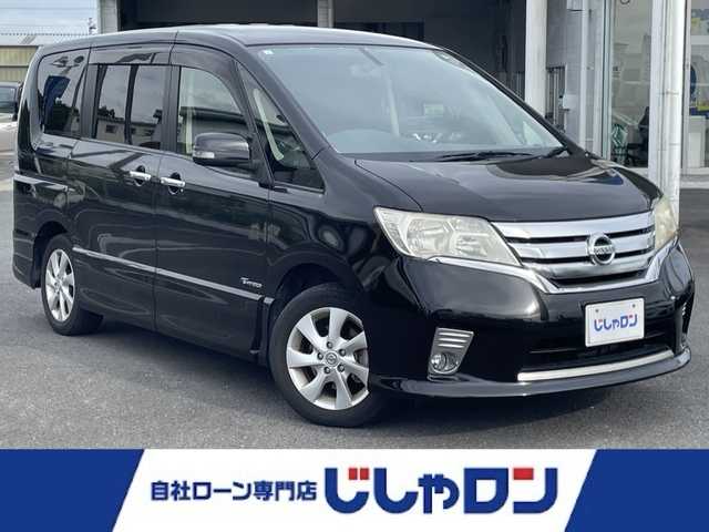 日産 セレナ ハイウェイスター Sハイブリッド 茨城県 2013(平25)年 7.1万km スーパーブラック (株)IDOMが運営する【じしゃロン水戸店】の自社ローン専用車両になりますこちらは現金またはオートローンご利用時の価格です。自社ローンご希望の方は別途その旨お申付け下さい/純正メモリナビ（MC312D-W)/・AM/FM/CD/DVD/Bluetooth/・フルセグテレビ/両側パワースライド/フリップダウンモニター/バックカメラ/ETC/純正16インチアルミホイル/オートライト/オートエアコン/スマートキー/スペアキー/プッシュスタートボタン/純正フロアマット/保証書/取扱説明書