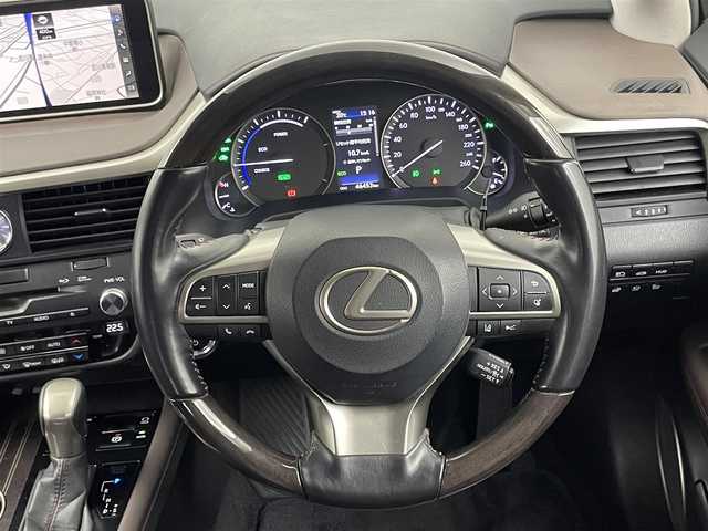 レクサス ＲＸ 450h バージョンL 埼玉県 2020(令2)年 4.7万km ディープブルーマイカ サンルーフ　パノラミックビュー　ルーフレール　メーカーナビ　ＨＵＤ　ＢＳＭ　茶レザーシート　ＡＣ１００Ｖ　ＥＴＣ　シートヒーター　ベンチレーション　三眼ＬＥＤライト　電動リアゲート　レーダークルーズ
