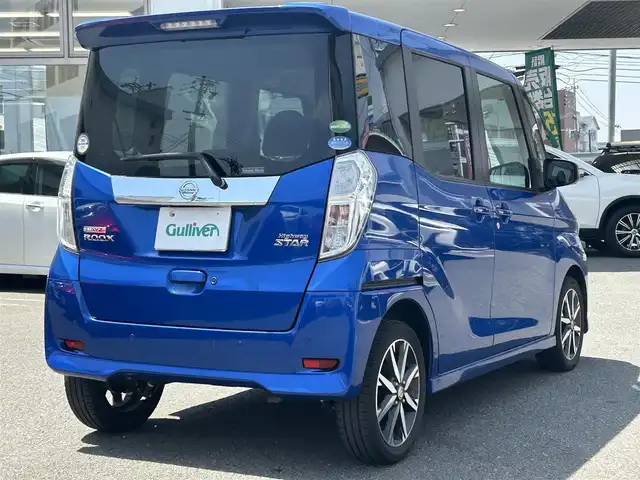日産 デイズ ルークス ハイウェイスター Gターボ 福岡県 2018(平30)年 7.6万km オーシャンブルーP 純正ナビ（フルセグTV・Bluetooth・FM・AM・CD）/ETC/アラウンドビューモニター/クルーズコントロール/両側パワースライドドア/後席サンシェード/前方ドライブレコーダー/コーナーセンサー/アイドリングストップ/オートハイビーム/横滑り防止装置/レーンキープアシスト/衝突被害軽減システム/純正アルミホイール/パワーウィンドウ/純正フロアマット/プッシュスタート/スマートキー