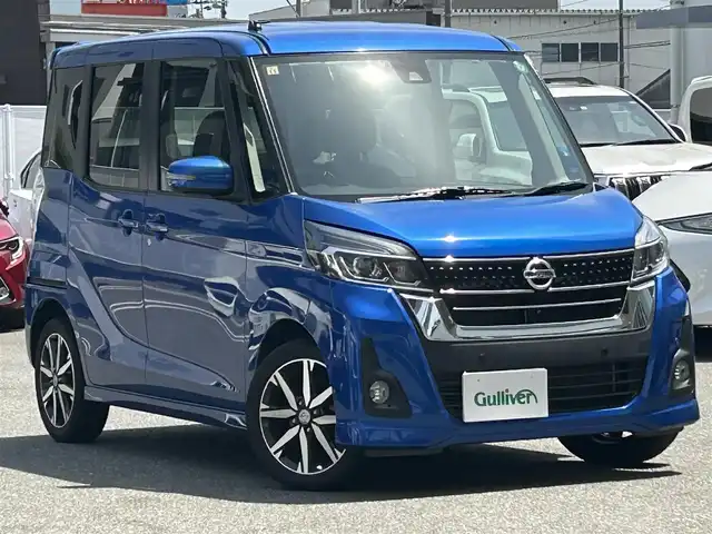 日産 デイズ ルークス ハイウェイスター Gターボ 福岡県 2018(平30)年 7.6万km オーシャンブルーP 純正ナビ（フルセグTV・Bluetooth・FM・AM・CD）/ETC/アラウンドビューモニター/クルーズコントロール/両側パワースライドドア/後席サンシェード/前方ドライブレコーダー/コーナーセンサー/アイドリングストップ/オートハイビーム/横滑り防止装置/レーンキープアシスト/衝突被害軽減システム/純正アルミホイール/パワーウィンドウ/純正フロアマット/プッシュスタート/スマートキー