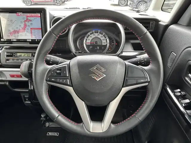 スズキ スペーシア カスタム HYBRID XS 新潟県 2018(平30)年 4万km ブルーイッシュブラックパール3 社外ナビ【フルセグTV/FM・AM/BT】/アイドリングストップ/衝突軽減/両側パワースライド/コーナーセンサー/横滑り防止装置/ドライブレコーダー/ハーフレザーシート/シートヒーター/純正アルミホイール/オートライト/LEDヘッドライト/スマートキー/プッシュスタート