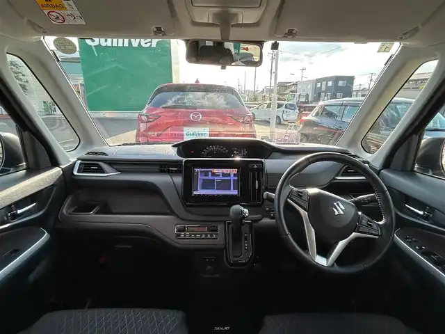 スズキ ソリオ バンディット HV MV 宮城県 2021(令3)年 3万km スーパーブラックパール パワースライドドア（運転席側）/＝＝＝/セーフティサポート/・デュアルカメラブレーキサポート/・車線逸脱警報機能/・誤発進抑制機能/・ふらつき警報機能/・先行車発進お知らせ機能/・ハイビームアシスト/・全車速追従機能付アダプティブクルーズコントロール/・標識認識機能/・後退時ブレーキサポート/・後方誤発進抑制機能/・リアパーキングセンサー/ヘッドアップディスプレイ/純正8型SDナビゲーション【CN-RZ865】/AM FM フルセグ Bluetooth CD DVD SD/バックカメラ/ビルトインETC/前席シートヒーター/両側パワースライドドア/革巻きステアリング/ステアリングスイッチ/LEDヘッドライト/オートライト/スマートキー/プッシュスタート/スペアキー1本/アイドリングストップ/横滑り防止機能/純正15インチAW/純正フロアマット/W/サイド/カーテンエアバッグ