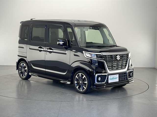 スズキ スペーシア カスタム HYBRID XS ターボ 長野県 2018(平30)年 4.4万km ブルーイッシュブラックパール3 全方位モニター用カメラパッケージ/・全方位モニター/・ヘッドアップディスプレイ/＝＝＝/セーフティサポート/・デュアルセンサーブレーキサポート/・車線逸脱警報/・誤発進抑制機能/・後方誤発進抑制機能/・先行車発進お知らせ機能/・後退時ブレーキサポート/・リアパーキングセンサー/・ハイビームアシスト/・ふらつき警報機能/純正8インチナビ（CN-RZ846）/・CD/DVD/・Bluetooth/・フルセグTV/ETC/ドライブレコーダー/両側パワースライドドア/ハーフレザーシート/運転席シートヒーター/パーソナルテーブル（後席左右）/リアサーキュレーター/革巻きステアリング/クルーズコントロール/ステアリングスイッチ/パドルシフト/LEDヘッドライト/フォグランプ/オートライト/スマートキー＆プッシュスタート/電動格納ミラー/純正15インチAW/W/サイド/カーテンエアバッグ