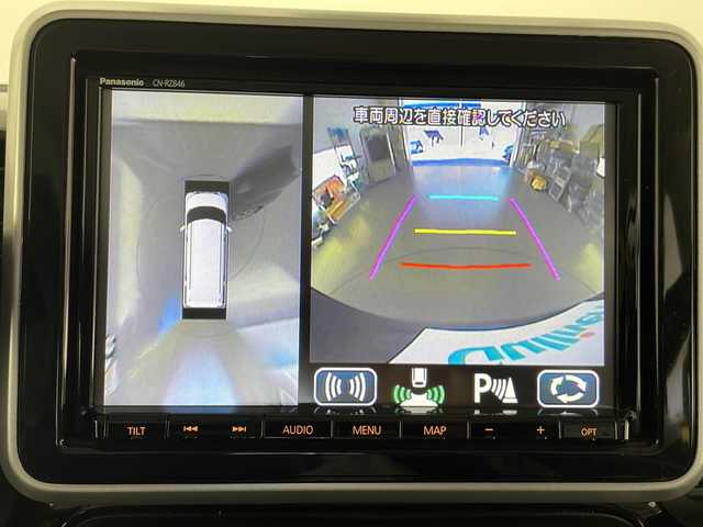 スズキ スペーシア カスタム HYBRID XS ターボ 長野県 2018(平30)年 4.4万km ブルーイッシュブラックパール3 全方位モニター用カメラパッケージ/・全方位モニター/・ヘッドアップディスプレイ/＝＝＝/セーフティサポート/・デュアルセンサーブレーキサポート/・車線逸脱警報/・誤発進抑制機能/・後方誤発進抑制機能/・先行車発進お知らせ機能/・後退時ブレーキサポート/・リアパーキングセンサー/・ハイビームアシスト/・ふらつき警報機能/純正8インチナビ（CN-RZ846）/・CD/DVD/・Bluetooth/・フルセグTV/ETC/ドライブレコーダー/両側パワースライドドア/ハーフレザーシート/運転席シートヒーター/パーソナルテーブル（後席左右）/リアサーキュレーター/革巻きステアリング/クルーズコントロール/ステアリングスイッチ/パドルシフト/LEDヘッドライト/フォグランプ/オートライト/スマートキー＆プッシュスタート/電動格納ミラー/純正15インチAW/W/サイド/カーテンエアバッグ