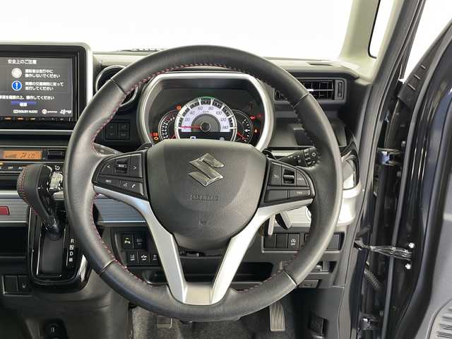 スズキ スペーシア カスタム HYBRID XS ターボ 長野県 2018(平30)年 4.4万km ブルーイッシュブラックパール3 全方位モニター用カメラパッケージ/・全方位モニター/・ヘッドアップディスプレイ/＝＝＝/セーフティサポート/・デュアルセンサーブレーキサポート/・車線逸脱警報/・誤発進抑制機能/・後方誤発進抑制機能/・先行車発進お知らせ機能/・後退時ブレーキサポート/・リアパーキングセンサー/・ハイビームアシスト/・ふらつき警報機能/純正8インチナビ（CN-RZ846）/・CD/DVD/・Bluetooth/・フルセグTV/ETC/ドライブレコーダー/両側パワースライドドア/ハーフレザーシート/運転席シートヒーター/パーソナルテーブル（後席左右）/リアサーキュレーター/革巻きステアリング/クルーズコントロール/ステアリングスイッチ/パドルシフト/LEDヘッドライト/フォグランプ/オートライト/スマートキー＆プッシュスタート/電動格納ミラー/純正15インチAW/W/サイド/カーテンエアバッグ
