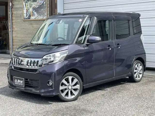 三菱 ｅＫスペース カスタムT e－アシスト 福島県 2014(平26)年 3.2万km パープリッシュネイビーパール カロッツェリアSDナビ/ETC/フルセグTV/バックカメラ/両側パワースライドドア/電動格納ミラー/衝突軽減ブレーキ/純正ドアバイザー/Bluetooth/HIDヘッドライト