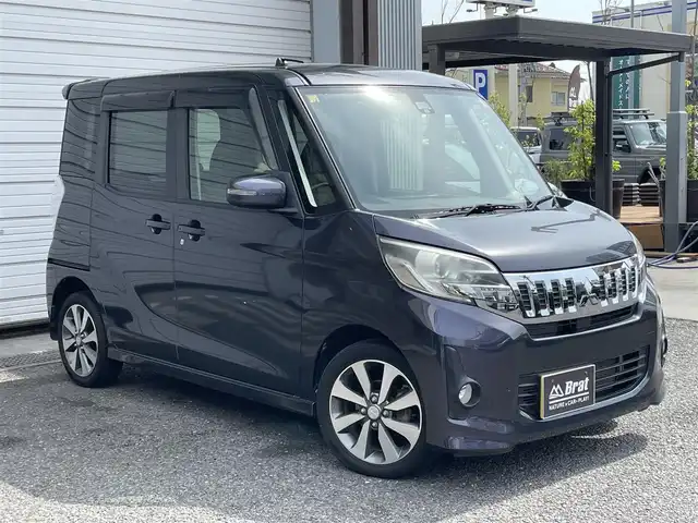 三菱 ｅＫスペース カスタムT e－アシスト 福島県 2014(平26)年 3.2万km パープリッシュネイビーパール カロッツェリアSDナビ/ETC/フルセグTV/バックカメラ/両側パワースライドドア/電動格納ミラー/衝突軽減ブレーキ/純正ドアバイザー/Bluetooth/HIDヘッドライト