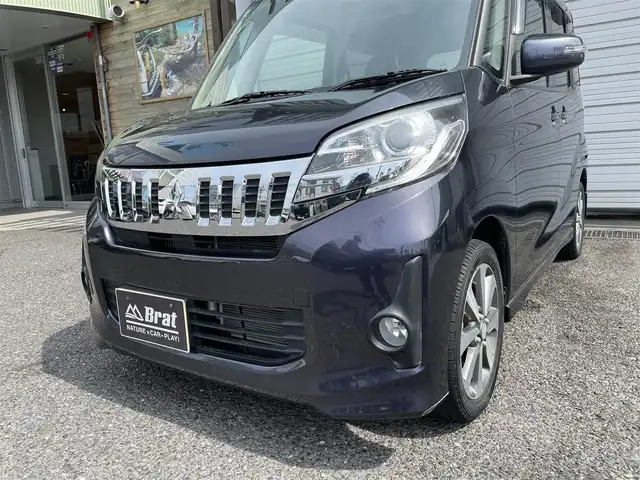 三菱 ｅＫスペース カスタムT e－アシスト 福島県 2014(平26)年 3.2万km パープリッシュネイビーパール カロッツェリアSDナビ/ETC/フルセグTV/バックカメラ/両側パワースライドドア/電動格納ミラー/衝突軽減ブレーキ/純正ドアバイザー/Bluetooth/HIDヘッドライト