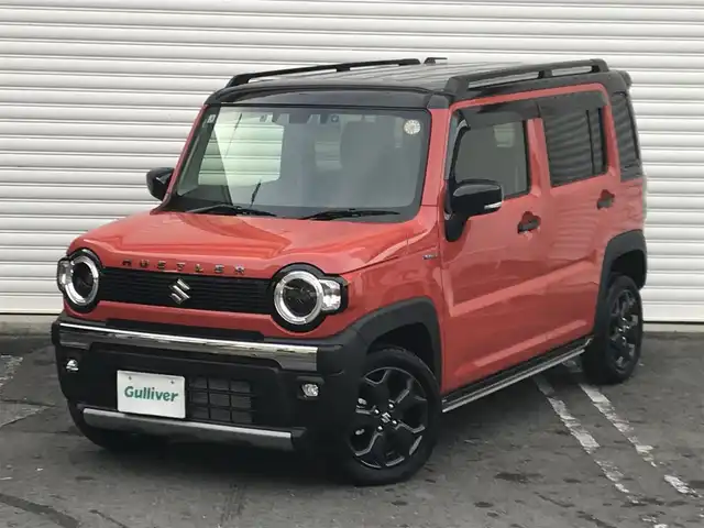 スズキ ハスラー タフワイルド・ターボ 和歌山県 2025(令7)年 0.1万km オレンジⅡ 走行距離　580km（登録時）/純正8インチナビ（CN-HZ8A5)/（AM、FM、CD、DVD、Bluetooth、USB、TV）/スズキセーフティーサポート/・デュアルカメラブレーキ/・車線逸脱抑制機能/・ハイビームアシスト/・アダプティブクルーズコントロール/・誤発進抑制機能/・リアパーキングセンサー/純正前後ドライブレコーダー/LEDヘッドライト/前席シートヒーター/純正15インチホイール/パーソナルテーブル/荷室内アクセサリーソケット/電動格納ミラー/ステアリングスイッチ/プッシュスタート/取扱説明書/保証書