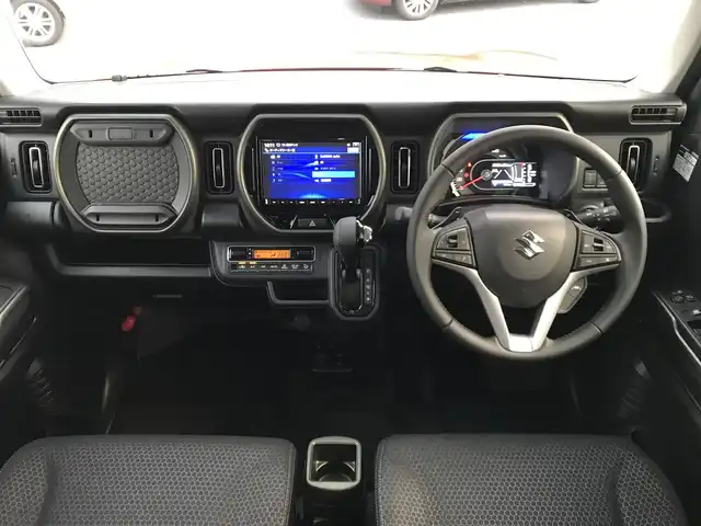 スズキ ハスラー タフワイルド・ターボ 和歌山県 2025(令7)年 0.1万km オレンジⅡ 走行距離　580km（登録時）/純正8インチナビ（CN-HZ8A5)/（AM、FM、CD、DVD、Bluetooth、USB、TV）/スズキセーフティーサポート/・デュアルカメラブレーキ/・車線逸脱抑制機能/・ハイビームアシスト/・アダプティブクルーズコントロール/・誤発進抑制機能/・リアパーキングセンサー/純正前後ドライブレコーダー/LEDヘッドライト/前席シートヒーター/純正15インチホイール/パーソナルテーブル/荷室内アクセサリーソケット/電動格納ミラー/ステアリングスイッチ/プッシュスタート/取扱説明書/保証書