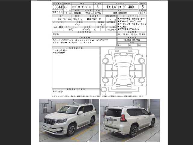 トヨタ ランドクルーザー プラド TX Lパッケージ 茨城県 2023(令5)年 2.7万km ホワイトパールクリスタルシャイン メーカーナビ/パノラミックビューカメラ/サンルーフ/モデリスタエアロ/ベージュレザーシート/ベンチレーション/シートヒーター/カラーサイドステップ/OP19インチアルミ/コンビステアリング/ステアリングスイッチ/フロアマット/BSM/ルーフレール/LEDヘッドライト