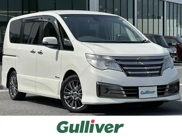 日産 セレナ ライダー パフォーマンス S HV 島根県 2014(平26)年 7.3万km ブリリアントホワイトパール エマージェンシーブレーキ/純正9インチナビ/CD/DVD/DTV/Bluetooth/アラウンドビューモニター/両側パワースライドドア /クルーズコントロール/ガラスルーフ/コーナーセンサー /LEDオートライト/スマートキー/プッシュスタート /純正フロアマット/純正ドアバイザー/アイドリングストップ/電動格納ミラー/横滑り防止装置/車椅子収納装置付き/レーンキープ