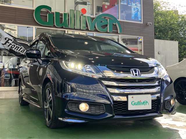 ホンダ オデッセイ アブソルート 神奈川県 2014(平26)年 4.4万km プレミアムヴィーナスブラックP ワンオーナー/新車時保証書/取扱説明書/フリップダウンモニター/衝突軽減ブレーキ/LEDヘッドライト/フォグライト/全方位モニター/ハーフレザーシート/三列目収納
