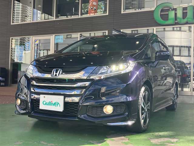 ホンダ オデッセイ アブソルート 神奈川県 2014(平26)年 4.4万km プレミアムヴィーナスブラックP ワンオーナー/新車時保証書/取扱説明書/フリップダウンモニター/衝突軽減ブレーキ/LEDヘッドライト/フォグライト/全方位モニター/ハーフレザーシート/三列目収納