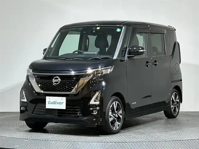 日産 ルークス HWS Gターボ アーバンクロム プロパイロットED 愛媛県 2023(令5)年 0.9万km ブラック エマージェンシーブレーキ　プロパイロット　インテリジェントルームミラー　純正メモリナビ　Bluetooth　フルセグ　AppleCarPlay　androidauto　アラウンドビューモニター　両側パワースライド　ステアリングスイッチ　純正ドライブレコーダー　レザーシート　プッシュスタート 　スマートキ―　　スペアキー　ターボ　レザーシート