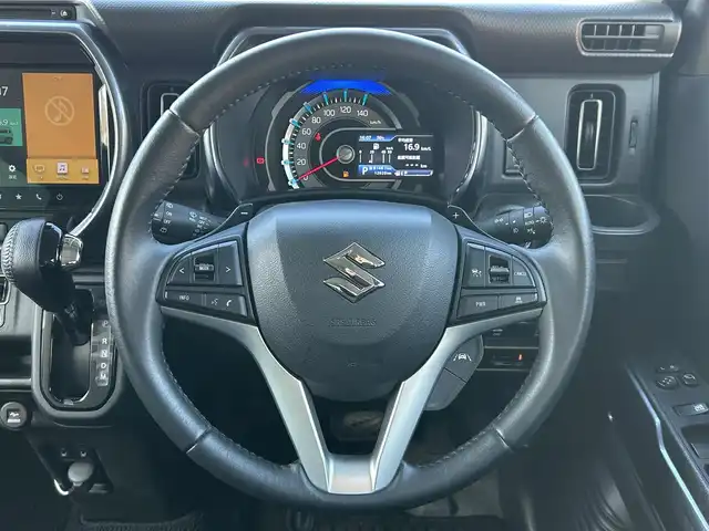 スズキ ハスラー Jスタイル ターボ 静岡県 2021(令3)年 1.3万km オフブルーメタリック/ガンメタリック2トーンルーフ 9インチメーカーナビ/・フルセグTV/・Bluetooth接続/・DVD再生/・USB入力端子/・AppleCarPlay/・AndroidAuto/全方位カメラ/SUZUKI Safety Support/・デュアルカメラブレーキサポート/・後退時ブレーキサポート/・誤発進抑制機能/・後方誤発進抑制機能/・車線逸脱抑制機能/・車線逸脱警報機能/・ふらつき警報機能/・標識認識機能/・ACC（アダプティブクルーズコントロール）/・先行車発進お知らせ機能/プッシュスタート/スマートキー/スペアキー×１/前席シートヒーター/オートエアコン（ナノイーX搭載）/ビルトインETC2.0/3カメラドラレコ（前・後・車内）/純正フロアマット/純正15インチアルミホイール/LEDオートライト・オートハイビーム/取扱説明書/保証書