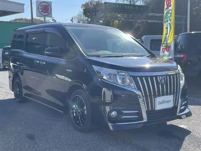 トヨタ エスクァイア ハイブリッド Gi 千葉県 2015(平27)年 8.5万km スパークリングブラックパールクリスタルシャイン ・社外メモリナビ/・Bluetooth/・フルセグ CD DVD/・アルパインフリップダウンモニター/・置き型充電/・クルーズコントロール/・両側パワースライド/・ドアバイザー/・オートライト/・フォグランプ/・電極ミラー/・ビルドインETC/・スマートキー/・スペアキー有/・社外17インチAW