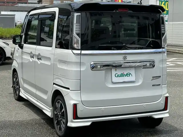 スズキ スペーシア カスタム HYBRID XS 福岡県 2022(令4)年 2.7万km ピュアホワイトパール/ブラック2トーン 禁煙車/ワンオーナー/メーカーナビ/フルセグtv/FM/AM/Bluetooth/USB/DVD/CD/全方位カメラ/バックカメラ/両側電動スライドドア/追従式クルーズコントロール/レーンキープアシスト/衝突被害軽減ブレーキ/レーンキープアシスト/コーナーセンサー/LEDヘッドライト/オートライト/ヘッドアップディスプレイ/純正アルミホイール/ステアリングスイッチ/前後ドライブレコーダー/革巻きステアリング/スペアキー/保証書/取扱説明書