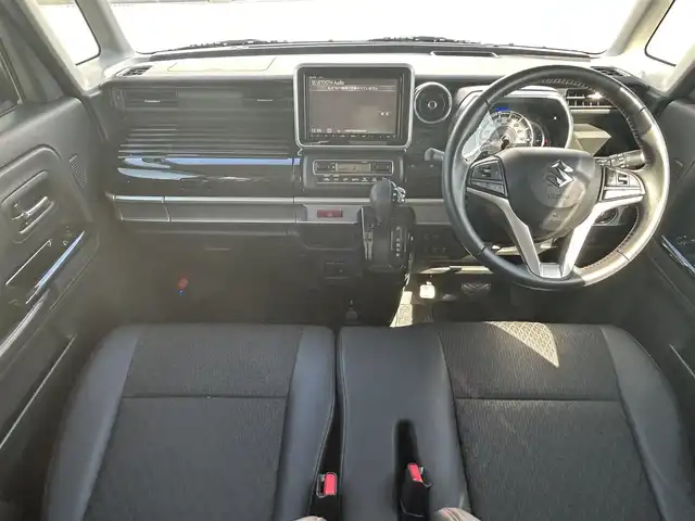 スズキ スペーシア カスタム HYBRID XS ターボ 大阪府 2018(平30)年 5.1万km ブルーイッシュブラックパール3 純正8インチナビ/　（フルセグTV/CD/DVD/Bluetooth/AUX）/社外10.1インチ後席モニター/　（アルパイン製）/全方位モニター/両側パワースライドドア/ハーフレザーシート/　（シートヒーター有）/ドライブレコーダー/クルーズコントロール/純正15インチアルミホイール/ビルトインETC/純正フロアマット