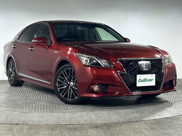トヨタ クラウン ハイブリッド アスリートS ブラックスタイル 神奈川県 2014(平26)年 4.1万km ダークレッドマイカメタリック 純正マルチナビゲーション/フルセグ　CD DVD　Bluetooth　AM FM USB/バックカメラ/クルーズコントロール/プリクラッシュセーフティ/フロントリアソナー/前席シートヒーター/前席パワーシート/革巻きステアリング/ウエルカムライト【フロントドア】/ナノイー付オートエアコン/プッシュスタート/スマートキー/LEDヘッドランプ/オートライト/フロントフォグランプ/純正18インチアルミホイール/モデリスタマフラー/純正スポイラー【リアアンダー/リアスポイラー】/スペアキー【キータグ付】
