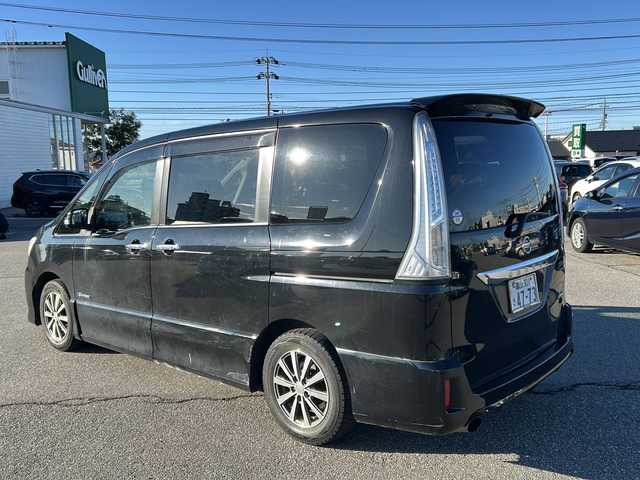 日産 セレナ ライダー パフォ Bライン S HV 富山県 2013(平25)年 15.6万km スーパーブラック 純正ＳＤナビ/【CD/DVD/SD/FM/AM/BT/フルセグTV】/後席アルパイン9インチモニター/バックカメラ/クルーズコントロール/アイドリングストップ/純正フロアマット/社外１５インチアルミホイール/ＥＴＣ/スマートキー×２/プッシュスタート/電動格納ミラー/保証書・記録簿/取扱説明書