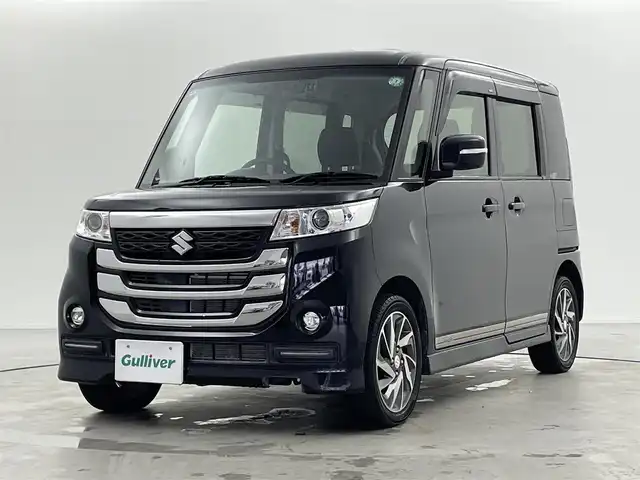 スズキ スペーシア カスタム Z 富山県 2017(平29)年 4.3万km ブルーイッシュブラックパール3 スマートキー/4WD/社外メモリナビ/(CD/DVD/BT/フルセグTV)/バックカメラ/衝突軽減ブレーキ/車線逸脱防止機能/シートヒーター/オートライト/片側パワースライドドア/LEDヘッドライト/スペアキー×1/取説＆保証書