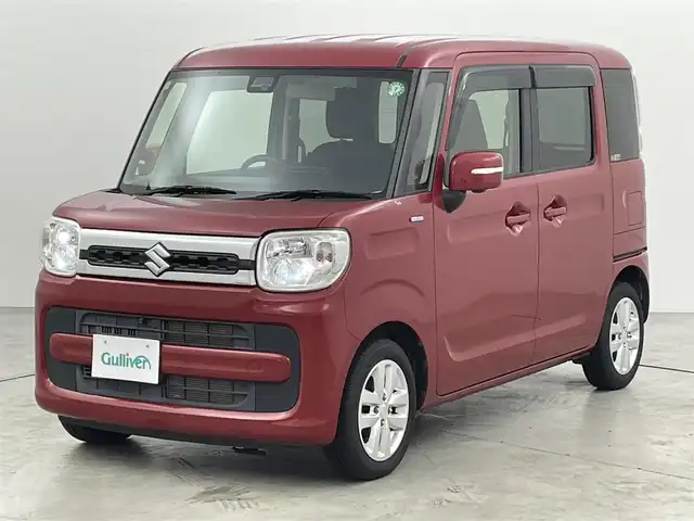 スズキ スペーシア HYBRID X 福岡県 2018(平30)年 3万km フェニックスレッドパール 社外ナビ（ＢＴ，フルセグＴＶ）　/全方位カメラ　/コーナーセンサー　/衝突被害軽減ブレーキ　/レーンキープ　/アイドリングストップ　/両側電動スライドドア　/シートヒーター　/ＨＵＤ　/純正１４インチＡＷ　/ＬＥＤライト
