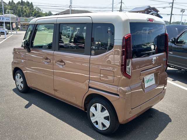 スズキ スペーシア HYBRID X 鹿児島県 2023(令5)年 0.4万km 茶Ⅱ セーフティサポート/社外オーディオ/　　CD/AUX/両側パワースライドドア/LEDオートライト/シートヒーター/純正アルミホイール14インチ/アイドリングストップ/スマートキー