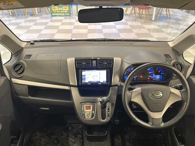 ダイハツ ムーヴ カスタム X VSスマートセレSA 岐阜県 2014(平26)年 12.3万km パールホワイトⅢ スマートアシスト/SDナビ/フルセグTV/Bluetooth/エコアイドル/ETC/LEDヘッドライト/オートライト/スマートキー/プッシュスタート/革巻ステアリング