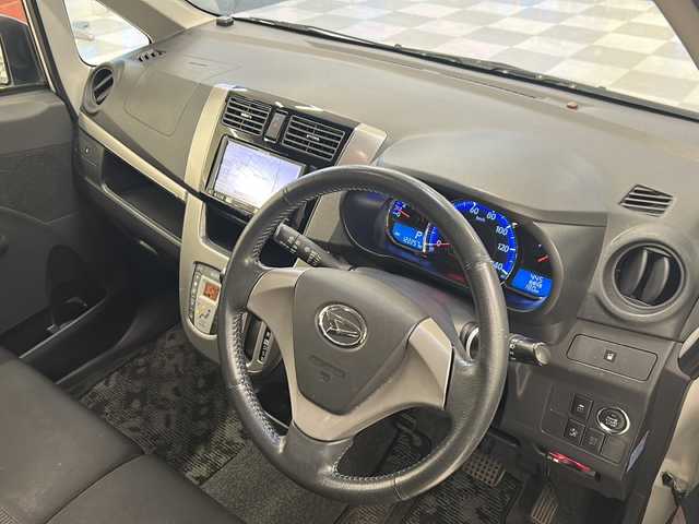 ダイハツ ムーヴ カスタム X VSスマートセレSA 岐阜県 2014(平26)年 12.3万km パールホワイトⅢ スマートアシスト/SDナビ/フルセグTV/Bluetooth/エコアイドル/ETC/LEDヘッドライト/オートライト/スマートキー/プッシュスタート/革巻ステアリング