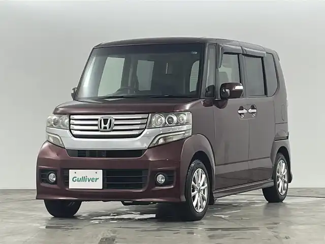 ホンダ Ｎ ＢＯＸ カスタム G Lパッケージ 福島県 2013(平25)年 6.2万km プレミアムディープロッソパール 衝突被害軽減システム/純正ナビ/【AM/FM/DVD/CD/Bluetooth/ワンセグ】/型番:VXM-128VS/バックカメラ　/ＥＴＣ　/パワースライドドア　/プッシュスタート　/・スマートキー/ＬＥＤヘッドライト　/・フォグランプ　/片側パワースライドドア/ステアリングスイッチ/・革巻きステアリング/・チルトステアリング/チップアップシート/LEDライト/・オートライト　/・フォグライト/ウィンカーミラー/純正フロアマット/アイドリングストップ